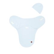 Sistem de infasare si caciulita, MimiNu, Pentru bebe, 0 - 3 luni, Leo, Din bumbac interlock certificat Oeko Tex Standard 100, Soft Blue BYN6426972030229