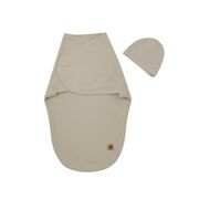 Sistem de infasare si caciulita, MimiNu, Pentru bebe, 0 - 3 luni, Leo, Din bumbac interlock certificat Oeko Tex Standard 100, Soft Mocha BYN6426972030212