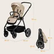 Carucior 2 in 1, Lionelo, Meril, Cu landou si scaun cu dimensiune XL, Reversibil, Cu sistem de ventilatie 3D, Cu accesorii, Pana la 22 kg, De la nastere, Conform cu EN1888-1 EN1888-2, EN1466, Bej BYNLO-MERIL_2IN1_BEIGE_SAND