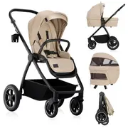 Carucior 2 in 1, Lionelo, Meril, Cu landou si scaun cu dimensiune XL, Reversibil, Cu sistem de ventilatie 3D, Cu accesorii, Pana la 22 kg, De la nastere, Conform cu EN1888-1 EN1888-2, EN1466, Bej BYNLO-MERIL_2IN1_BEIGE_SAND