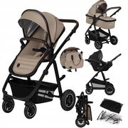 Carucior 3 in 1, Lionelo, Amber, Landou intarit, Scoica auto testata ADAC, Reversibil, Cu accesorii, Geanta parinti, Pana la 22 kg, Bej BYNLO-AMBER_3IN1_BEIGE_SAND