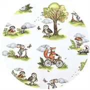 Cearceaf cu elastic, Qmini, Pentru landou, carucior si cosulet, Dimensiune 80x35 cm, Din bumbac certificat Oeko Tex Standard 100, Fox on bikes Natural BYN6426972030557