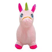 Jucarie gonflabila de plus cu sunete, Baby Mix, In forma de unicorn, Husa moale detasabila, Cu pompa inclusa, Pana la 70 kg, 36 luni+, Pink BYN56430