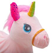 Jucarie gonflabila de plus cu sunete, Baby Mix, In forma de unicorn, Husa moale detasabila, Cu pompa inclusa, Pana la 70 kg, 36 luni+, Pink BYN56430