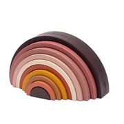 Jucarie pentru stivuire Montessori, Baby Mix, Curcubeu, Stimuleaza abilitatile motorii fine si coordonarea ochi-mana, Din lemn, 7 piese, Brown BYN57338