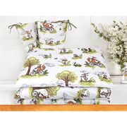 Lenjerie patut 3 piese, Qmini, Pentru patut 120x60 cm, Cu protectie laterala, Din bumbac certificat Oeko Tex Standard 100, Fox on bikes Natural BYN6426972030496