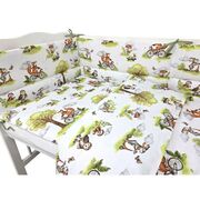 Lenjerie patut 3 piese, Qmini, Pentru patut 120x60 cm, Cu protectie laterala, Din bumbac certificat Oeko Tex Standard 100, Fox on bikes Natural BYN6426972030496