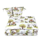 Lenjerie patut 3 piese, Qmini, Pentru patut 120x60 cm, Cu protectie laterala, Din bumbac certificat Oeko Tex Standard 100, Fox on bikes Natural BYN6426972030496