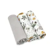 Set 3 museline, MimiNu, Multifunctionale, Din bumbac certificat Oeko Tex Standard 100, 75x75 cm, Botanica si Grey BYN6426972030656