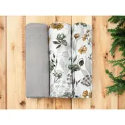 Set 3 museline, MimiNu, Multifunctionale, Din bumbac certificat Oeko Tex Standard 100, 75x75 cm, Botanica si Grey BYN6426972030656