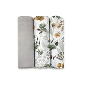 Set 3 museline, MimiNu, Multifunctionale, Din bumbac certificat Oeko Tex Standard 100, 75x75 cm, Botanica si Grey BYN6426972030656