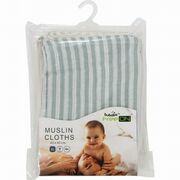Set 4 lavete, Bubaba, Din muselina, Dimensiune 40x40 cm, Pentru spalarea si ingrijirea fetei si a corpului bebelusului dupa masa sau baita, Green Stripes BYN87769