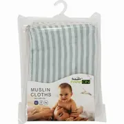 Set 4 lavete, Bubaba, Din muselina, Dimensiune 40x40 cm, Pentru spalarea si ingrijirea fetei si a corpului bebelusului dupa masa sau baita, Green Stripes BYN87769
