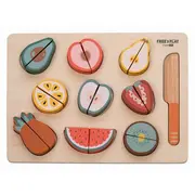 Set fructe feliate, Free2Play, Cu inchidere velcro, Din lemn, 20 piese, Multicolor BYN85130
