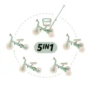 Tricicleta, Petite&Mars, Turbo, Editie limitata, 5 in 1, Multifunctionala, Vehicul de impins, Bicicleta cu/fara pedale, Cu maner de ghidaj, Detasabil, Roti din cauciuc, Pana la 25 kg, 1.5-5 ani, Green Twist BYN613480
