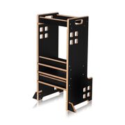 Turn de invatare Montessori, Lionelo, Cass, Functie de raft pentru carti, Pana la 30 kg, 12 luni - 6 ani, Din MDF si furnir, 3 trepte de inaltime, Negru BYNLO-CASS_BLACK_ONYX