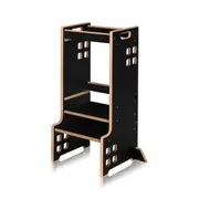 Turn de invatare Montessori, Lionelo, Cass, Functie de raft pentru carti, Pana la 30 kg, 12 luni - 6 ani, Din MDF si furnir, 3 trepte de inaltime, Negru BYNLO-CASS_BLACK_ONYX