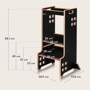 Turn de invatare Montessori, Lionelo, Cass, Functie de raft pentru carti, Pana la 30 kg, 12 luni - 6 ani, Din MDF si furnir, 3 trepte de inaltime, Negru BYNLO-CASS_BLACK_ONYX