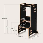 Turn de invatare Montessori, Lionelo, Cass, Functie de raft pentru carti, Pana la 30 kg, 12 luni - 6 ani, Din MDF si furnir, 3 trepte de inaltime, Negru BYNLO-CASS_BLACK_ONYX