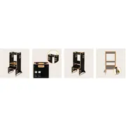 Turn de invatare Montessori, Lionelo, Cass, Functie de raft pentru carti, Pana la 30 kg, 12 luni - 6 ani, Din MDF si furnir, 3 trepte de inaltime, Negru BYNLO-CASS_BLACK_ONYX