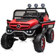 Masinuta electrica Chipolino OffRoad Mercedes Unimog cu scaun din piele si roti EVA red HUBELJMUNIM02R