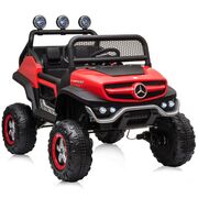 Masinuta electrica Chipolino OffRoad Mercedes Unimog cu scaun din piele si roti EVA red HUBELJMUNIM02R