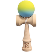 Kendama X 18 cm cu bilă cauciucată Galben/Blue– lemn natural, design premium, joc de dexteritate - ASC6427968007713