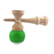Kendama X 18 cm cu bilă cauciucată Verde/Alb – lemn natural, design premium, joc de dexteritate - ASC6427968007706