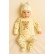 Set 3 piese babycan pentru nou-nascuti, model ursulet 100% bumbac bbl62