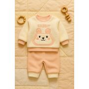 Set pufos cu bluzita si pantaloni pentru bebelusi - pink rabbit bbl13-1