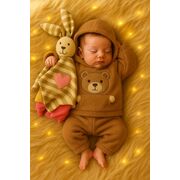 Set pufos hanorac si pantaloni welsoft - brown bbl64