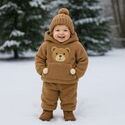 Set pufos hanorac si pantaloni welsoft - brown bbl64