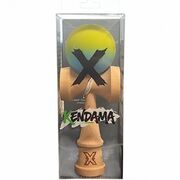 Kendama X 18 cm cu bilă cauciucată Galben/Blue– lemn natural, design premium, joc de dexteritate - ASC6427968007713