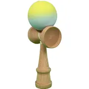 Kendama X 18 cm cu bilă cauciucată Galben/Blue– lemn natural, design premium, joc de dexteritate - ASC6427968007713