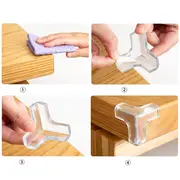 Protectie colturi mobila, trei laturi, transparent, 4 buc