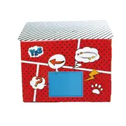 Casuta pentru pisici, din carton, albastru portocaliu