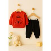 Costum teddy bear pentru baieti, bluza rosie si pantaloni bleumarine - set confortabil bebe trmd56559-1