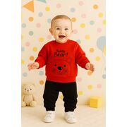 Costum teddy bear pentru baieti, bluza rosie si pantaloni bleumarine - set confortabil bebe trmd56559-1