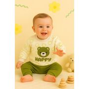Costumas bebelusi happy bear crem-verde| confort & design premium trmd654