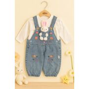 Costumas bebelusi salopeta jeans iepuras si bluzita alba | model adorabil trmd943