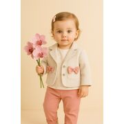 Costumas elegant fetita cu sacou crem, pantaloni roz si bluzita - confort si stil trmb081