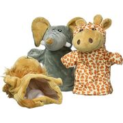 Papusi de teatru pentru copii, de mana, girafa-leu-elefant, 1 an+, set 3 buc, goki