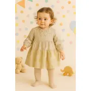 Rochita bebelusa crem vintage &ndash; bumbac, dantela si fustita cu flori brodate trmd4153