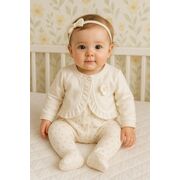 Salopeta cu bolero din catifea alba – model floral, moale si confortabila trmd4286