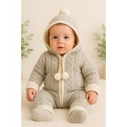 Salopeta gri tricotata groasa cu gluga pentru bebelusi – model iarna trmd4108-1