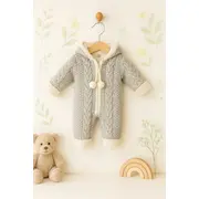 Salopeta gri tricotata groasa cu gluga pentru bebelusi &ndash; model iarna trmd4108-1