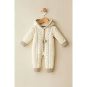 Salopeta ivoire tricotata groasa cu gluga pentru bebelusi &ndash; model iarna trmb4108