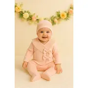 Set 5 piese pentru bebelusi fetite &ndash; costumas roz cu dantela, fundite si accesorii asortate trmd2039