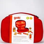Set de joaca pompieri, geanta de urgenta cu accesorii de lemn, goki - joc de rol