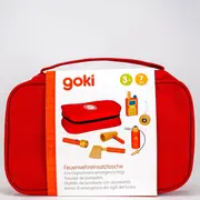 Set de joaca pompieri, geanta de urgenta cu accesorii de lemn, goki - joc de rol